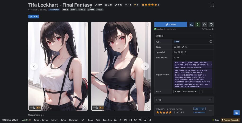 CivitaiのTifa Lockhart - Final Fantasy画面